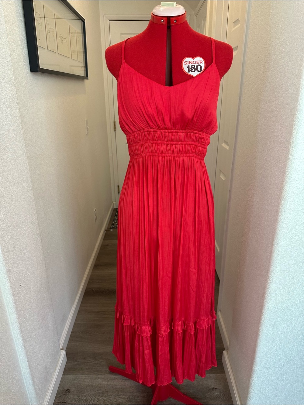 Anthropologie Maeve Red Spaghetti-Strap Maxi Dress with Smocked Waist XSmall